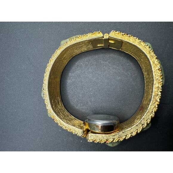 Vintage Style Time 21 Jewels Gold Tone Jade Beaded Bracelet Wind-Up Watch main image 6